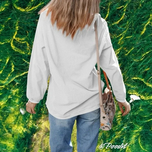 Corded oversized white sequin eggs pull over S M L XL 2XL - Picture 5 of 7